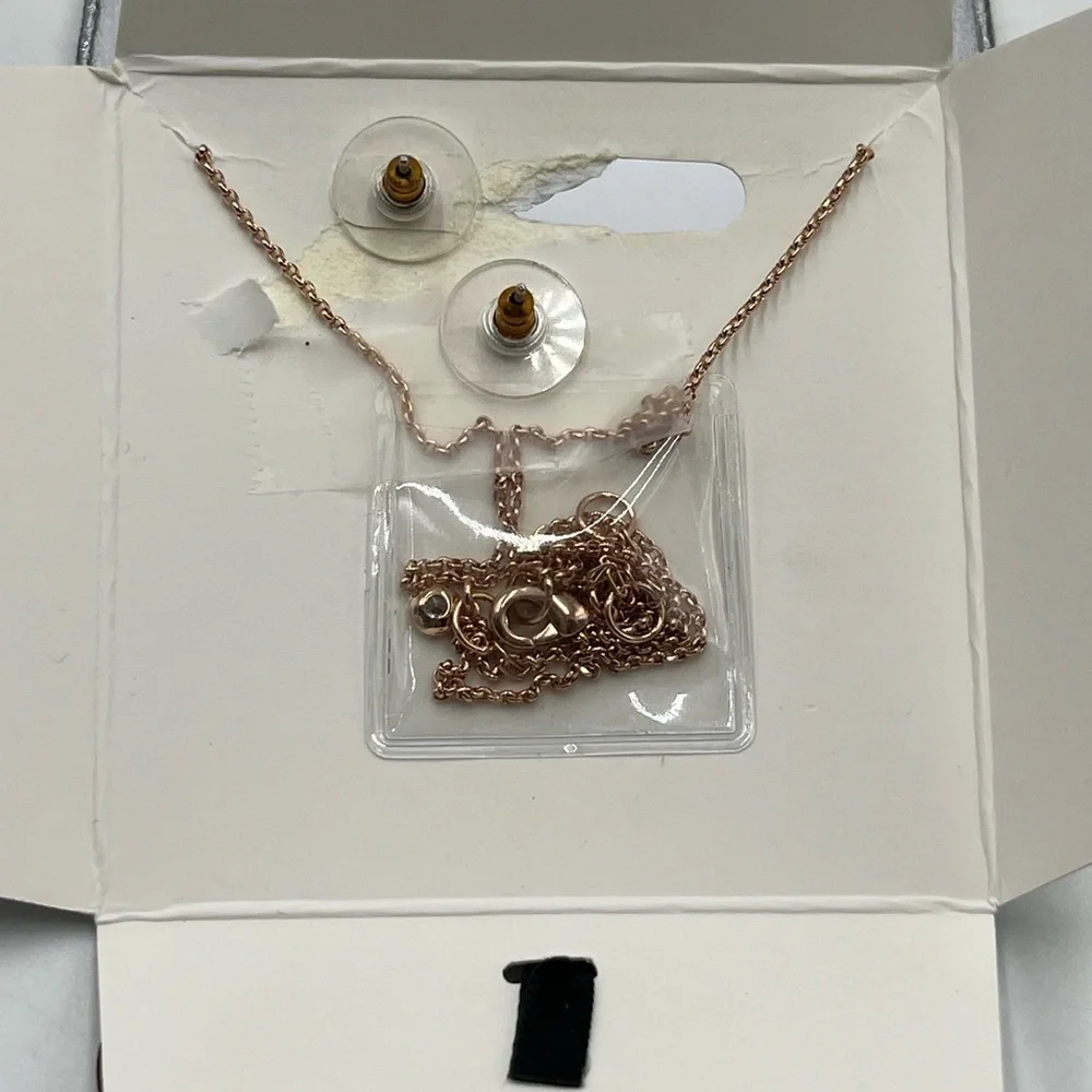 Kate Spade Yours Truly Boxed Rose Gold Dainty Pave‎ Necklace and Earring set New